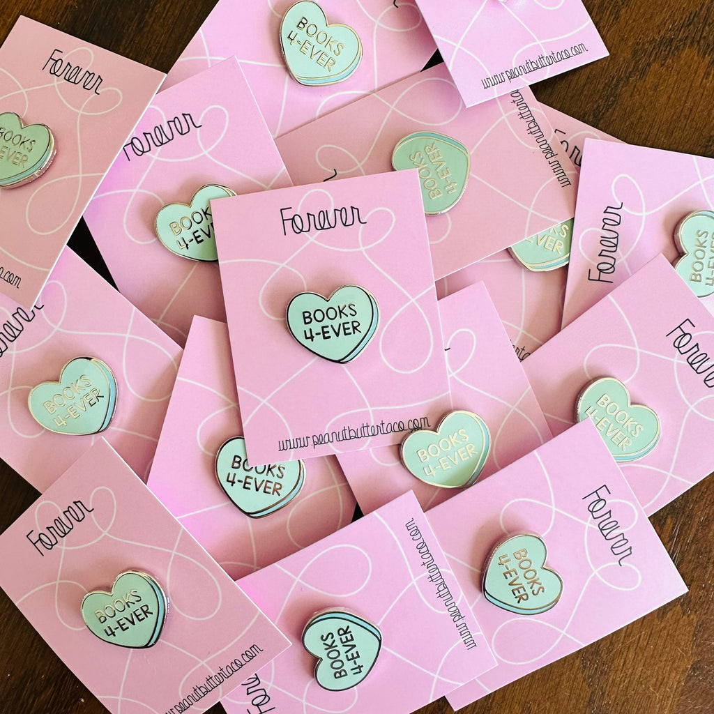 Conversation Heart Books 4-Ever Enamel Pin